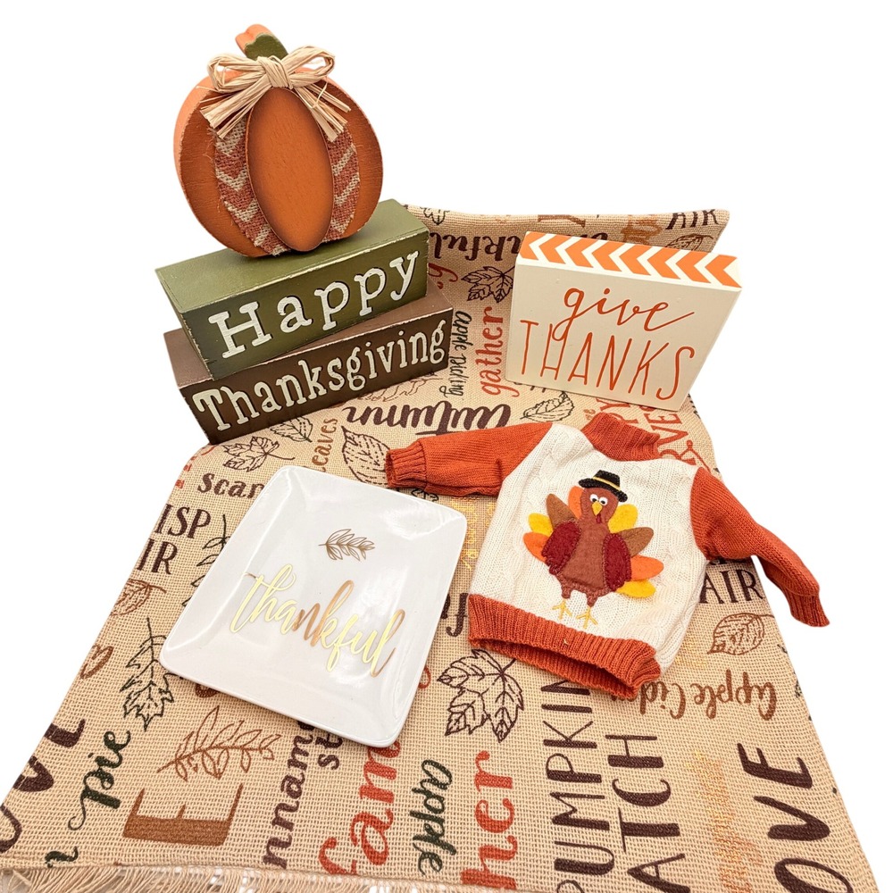 Thanksgiving Decor Bundle Fall Holiday Accents Table Runner Signs Plate Rustic